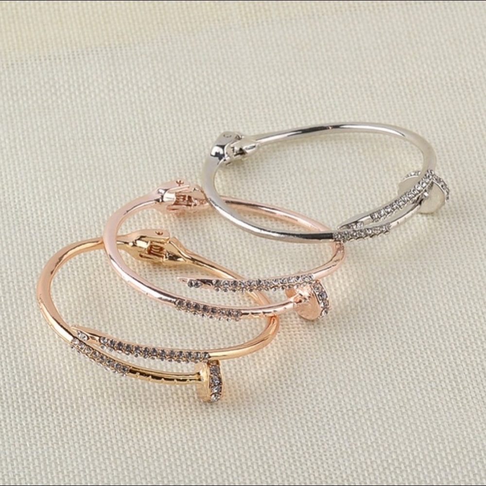 Hot🌶GOLD nail bracelet with rhinestones. Stack’m - Picture 2 of 8